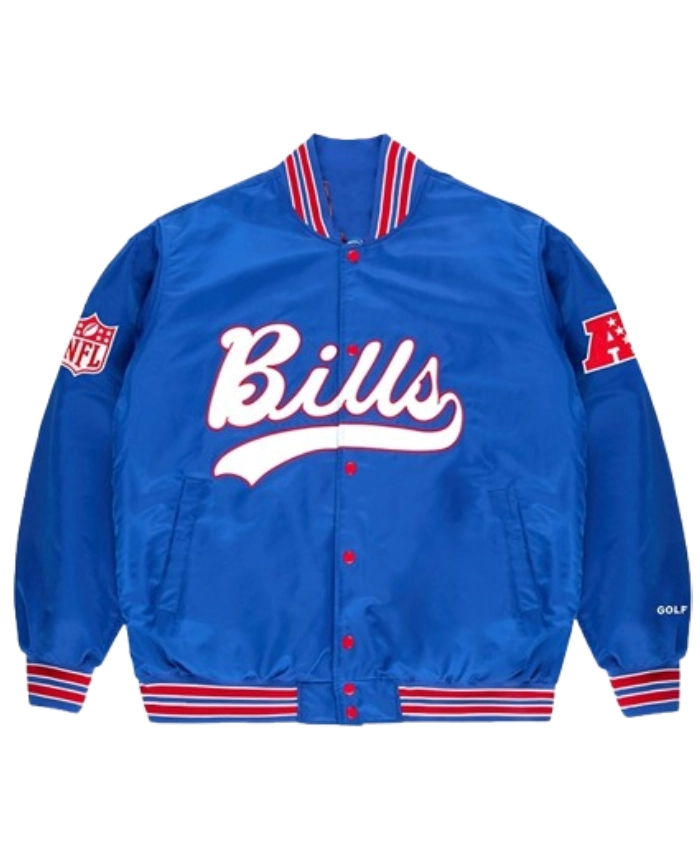 Buffalo Bills Golf Wang 2025 Royal Blue Satin Full Snap Bomber Jacket