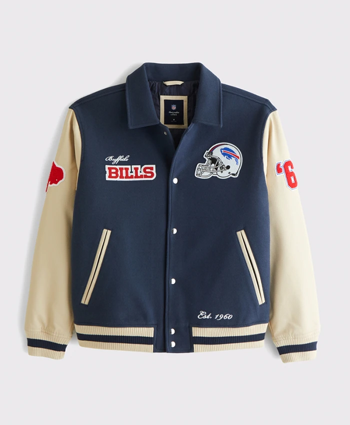 Buffalo Bills Navy Blue And OFF White Varsity Jacket