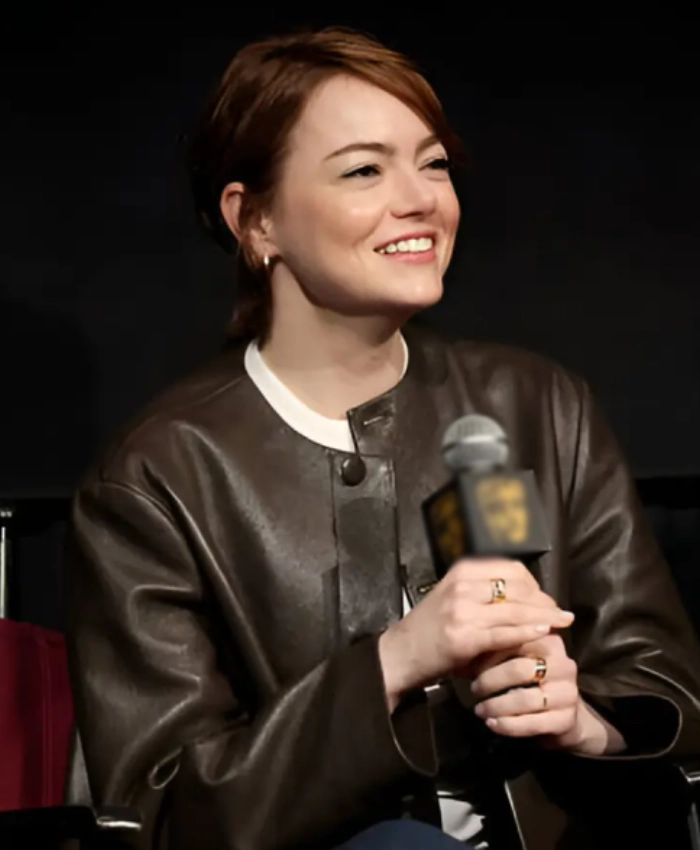Bugonia BAFTA Screening Emma Stone Brown Leather Jacket