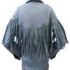 Buy Ainsley Norris TV Series Landman Michelle Randolph Blue Denim Fringe Jacket For Unisex