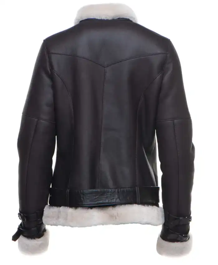 Buy B 3 Jaynes Sheepskin Leather Black Biker Shearling Fur Jacket For Unisex