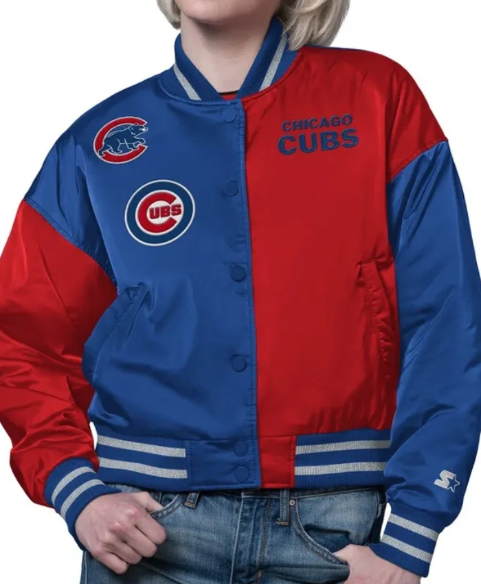 Buy Chicago Cubs Offside Royal And Red Full Snap Satin Jacket
