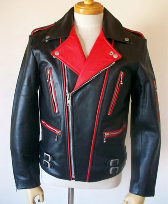 Classic Biker Red And Black Leather Jacket
