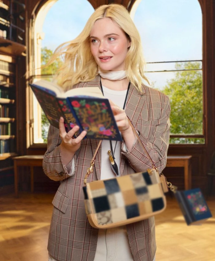 Elle Fanning Coach Spring 2026 Plaid Blazer