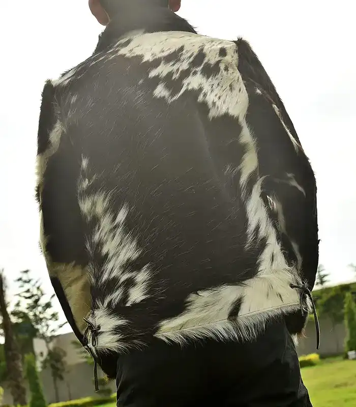 Buy Cowhide Brown And White Skin Fur Leather Jacket For Men And Women