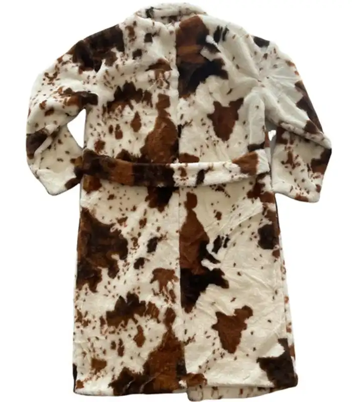 Alternative view of Cowhide Fuzzy Colorblock Fur Jacket