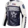 Buy Dallas Cowboys Biker Navy And White Leather Jacket