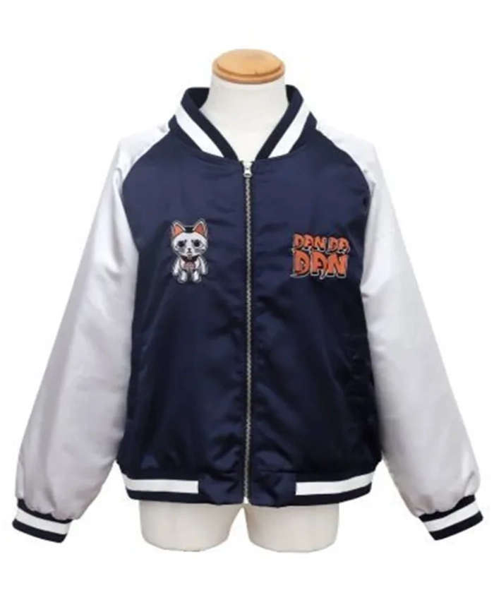 Buy Dandadan Souvenir Blue And White Satin Varsity Bomber Jacket