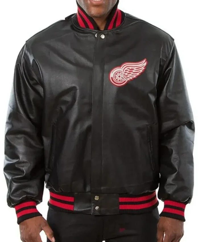 Buy Detroit Red Wings Black Bomber Leather Jacket For Men And Women