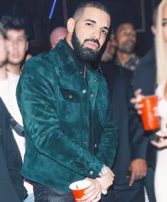 Buy Drake Green Suede Leather Trucker Jacket