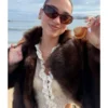 Buy Dua Lipa Dark Brown Fur Cropped Jacket For Womens