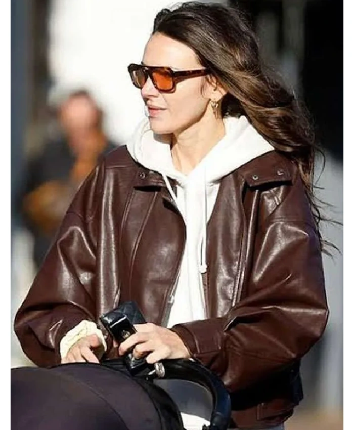 Buy Essex London Street Style Michelle Keegan Brown Oversized Leather Jacket On Sale