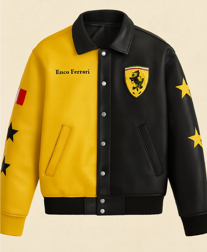 Ferrari Moto Yellow and Black Bomber Jacket