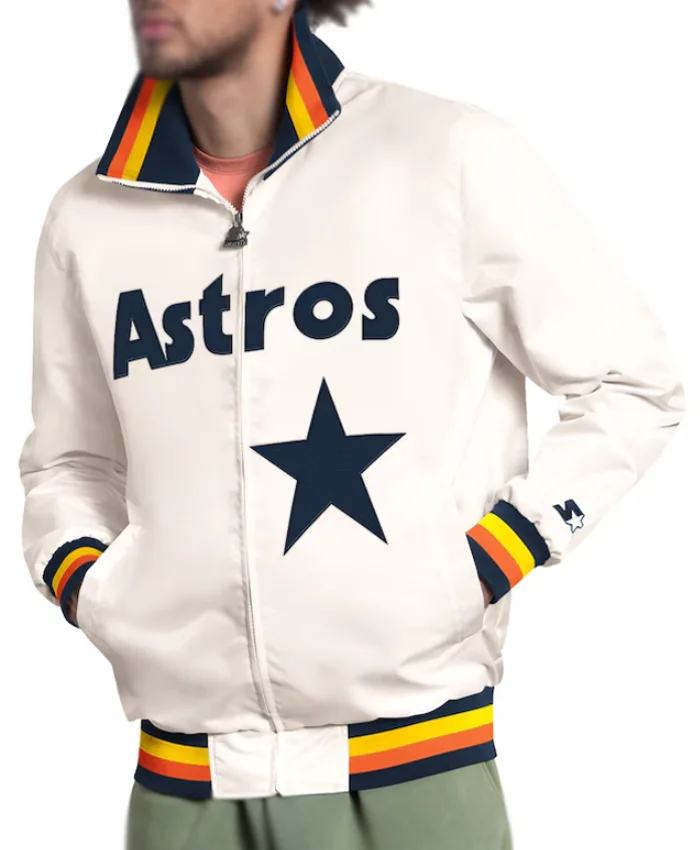 Buy Houston Astros The Captain Full Zip Varsity White Satin Jacket