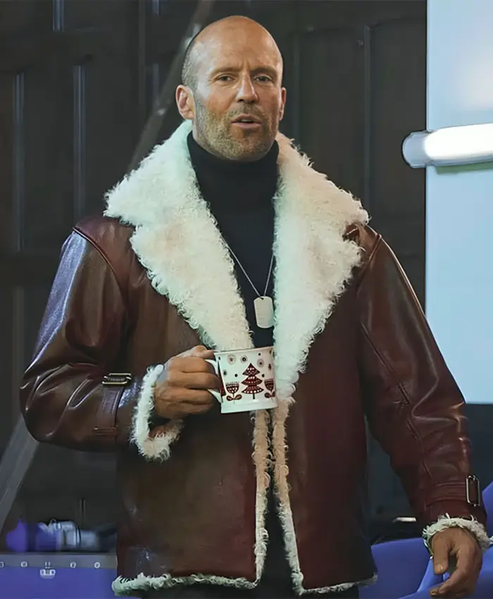 Jason Statham Takes On Holiday Ops Shearling Leather Jacket - Image 2