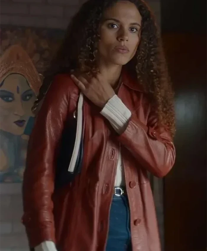 Buy Jessica Plummer TV Series Missing You 2025 Stacey Embalo Brown Leather Trench Coat For Unisex