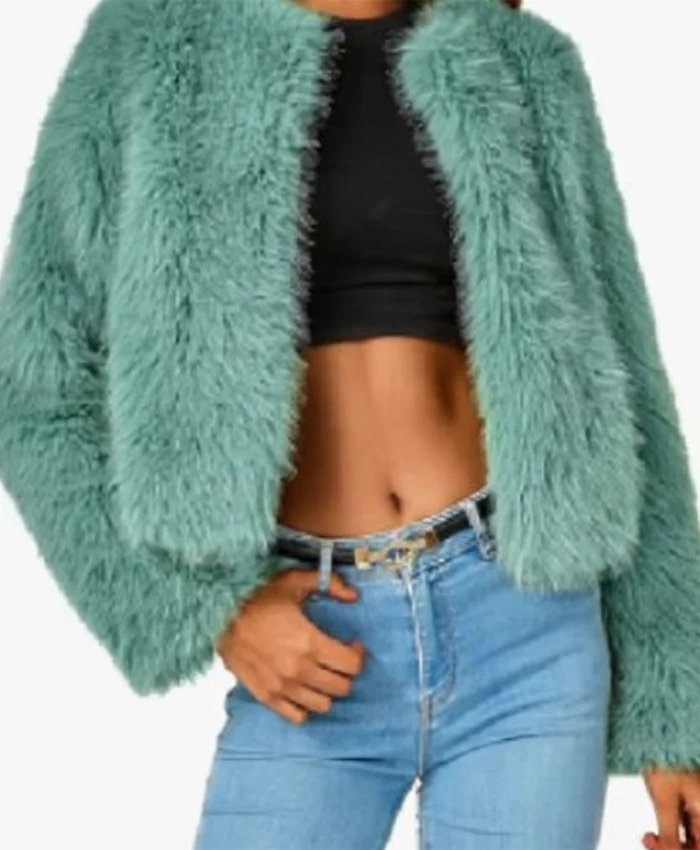 Buy Kaitlin Olson High Potential Season 01 Morgan Gillory Teal Fur Jacket For Unisex