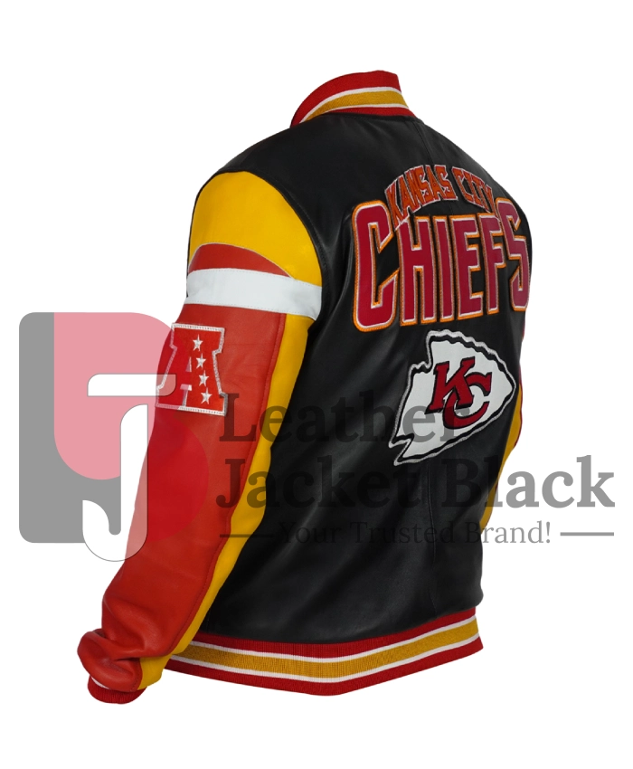 Buy Kansas City Chiefs Black Varsity Full Zip Leather Jacket