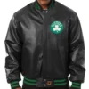 Buy Mens Black Boston Celtics Leather Full Snap Jacket Sale