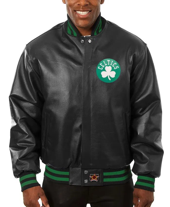 Buy Mens Black Boston Celtics Leather Full Snap Jacket Sale