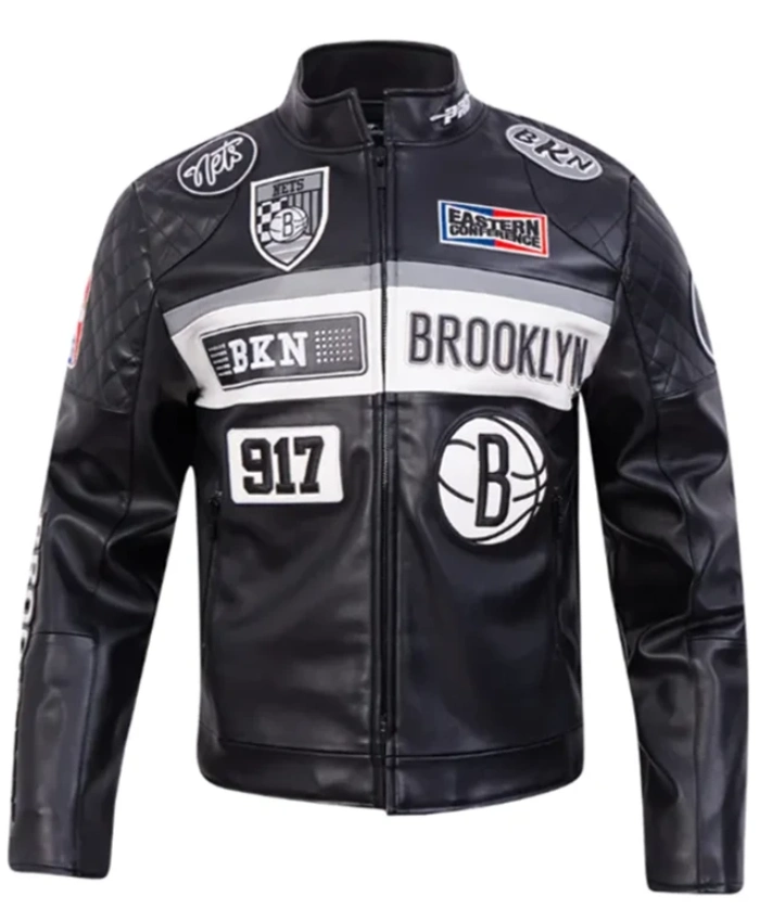 Buy Mens Brooklyn Nets Moto Leather Full Zip Black Leather Jacket