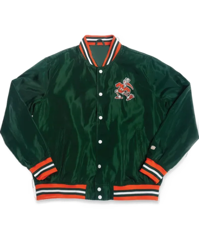 Buy Miami Hurricanes Retro Sebastian Green Bomber Varsity Jacket