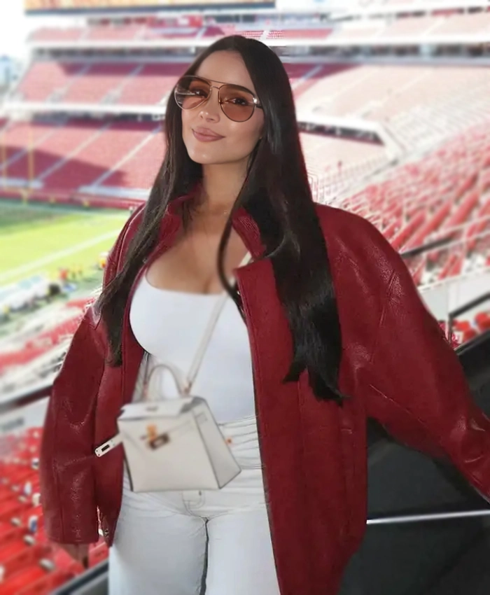Buy NFL San Francisco 49ers 2025 Olivia Culpo Red Leather Jacket