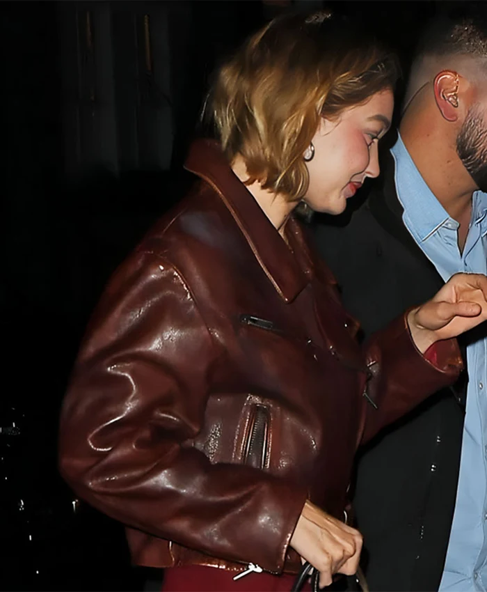 Alternative view of Gigi Hadid NYC Girls Night Out Brown Leather Jacket