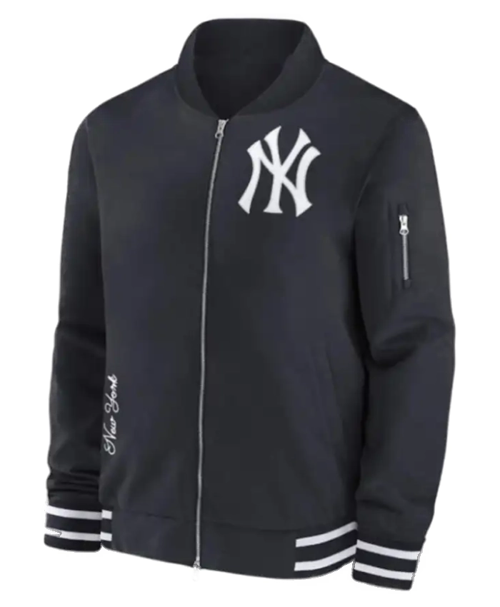 Buy New York Yankees Black Fleece Zip Up Bomber Jacket For Unsiex