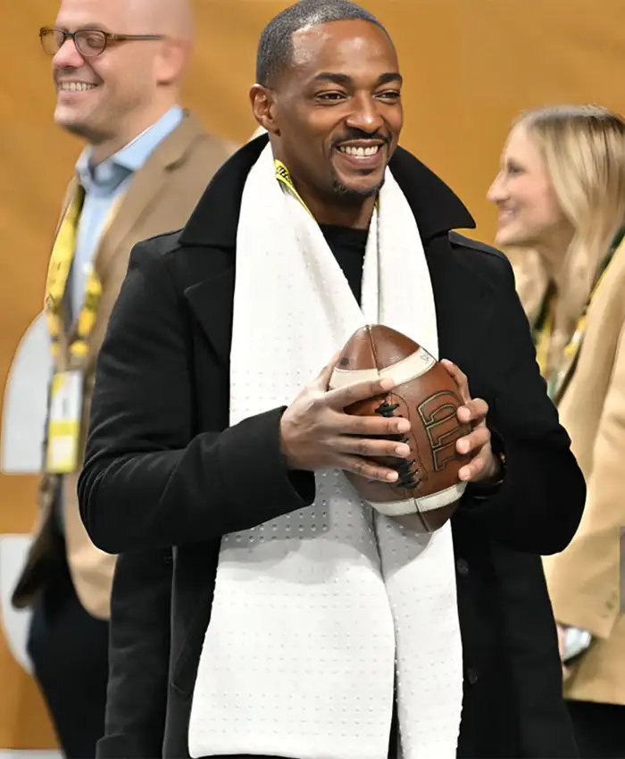 Alternative view of Anthony Mackie 2025 CFP National Championship Black Coat