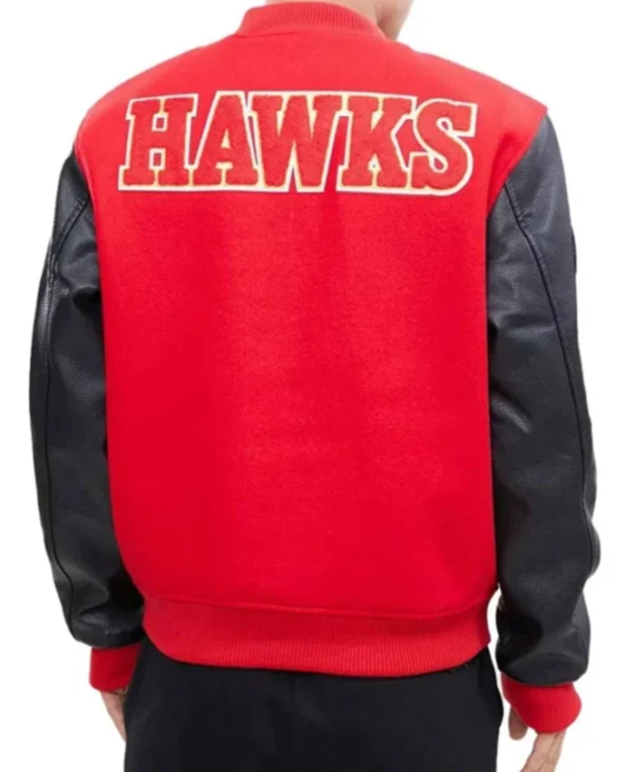 Buy Now Atlanta Hawks Red And Black Letterman Varsity Jacket For Unisex