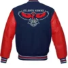 Buy Now Atlanta Hawks Red And Blue Letterman Varsity Jacket For Men And Women