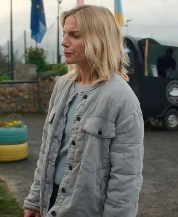 Buy Now Bad Sisters S02 Ursula Flynn Grey Quilted Jacket