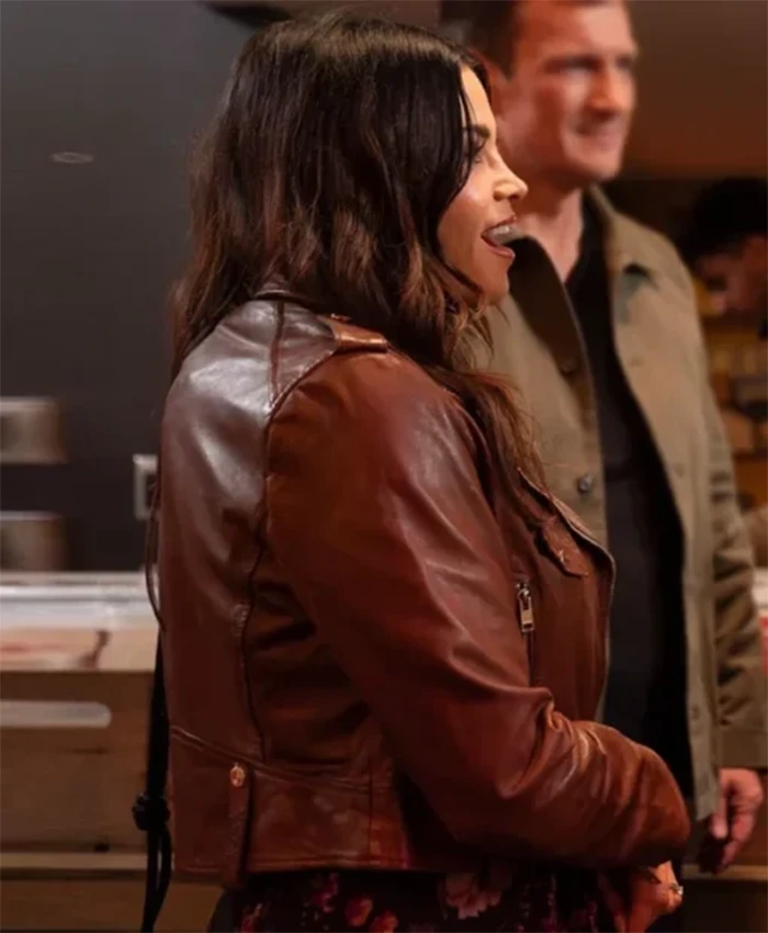 Buy Now Bailey Nune TV Series The Rookie Season 07 Jenna Dewan Brown Leather Biker Jacket For Unisex