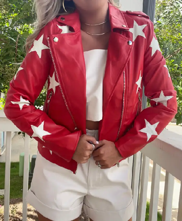 Alternative view of Battle Camp S01 Polly Brindle Leather Star Red Biker Jacket