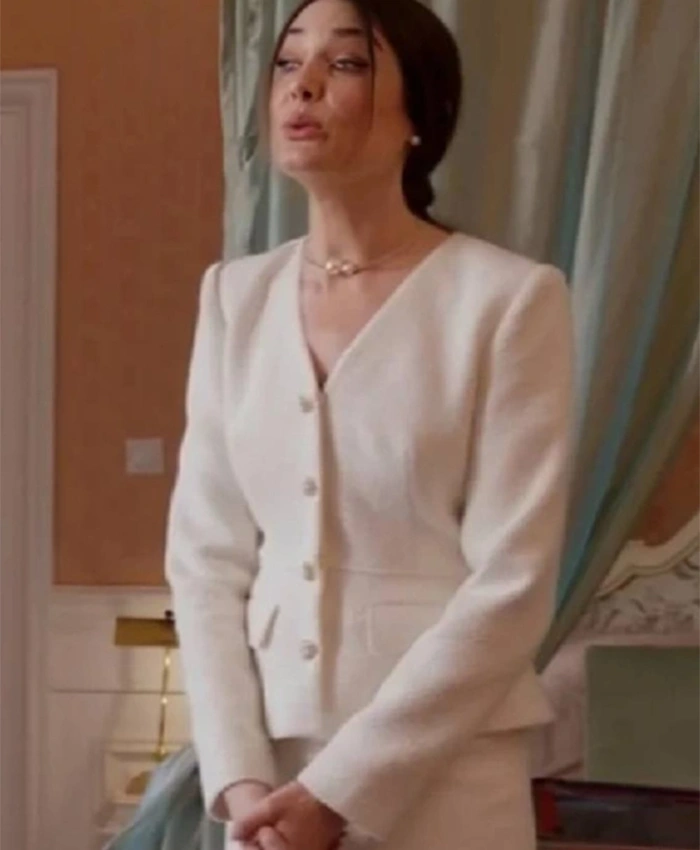Buy Now Bea Movie The Royal We 2025 Mallory Jansen White Tweed Blazer For Unisex
