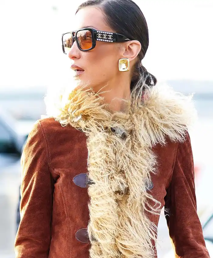 Buy Now Bella Hadid NYC Brown Shearling Suede Leather Coat For Unisex