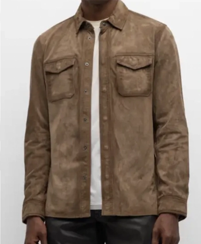 Buy Now Ben Gavin TV Series Beyond The Gates 2025 Derek Baldwin Brown Suede Shacket For Unisex