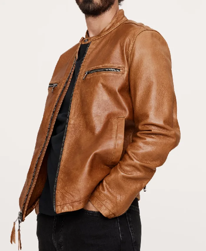 Alternative view of Grosse Pointe Garden Society S01 Ben Rappaport Brown Biker Jacket