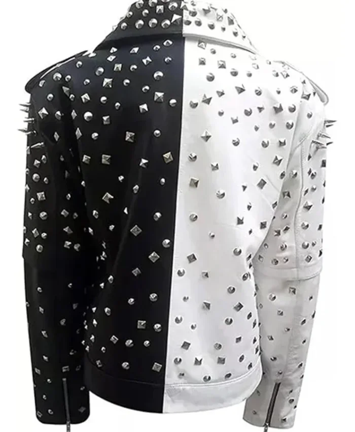 Alternative view of Black And White Studded Biker Leather Jacket
