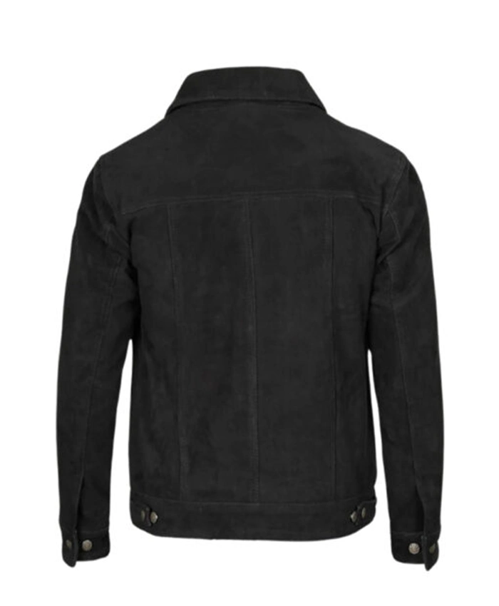 Mens Black Classic Suede Trucker Jacket - Image 2
