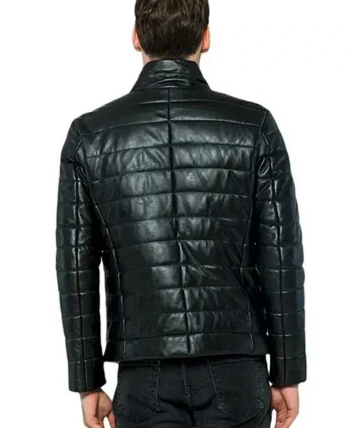 Buy Now Black Leather Quilted Puffer Jacket For Men And Women