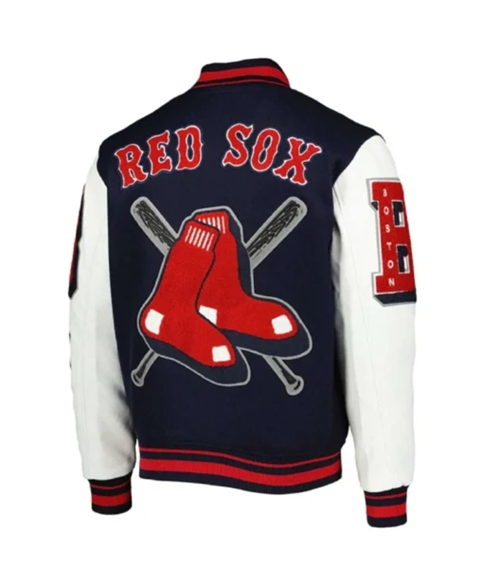 Buy Now Boston Red Sox Mash Up Navy Blue And White Varsity Jacket For Men And Women