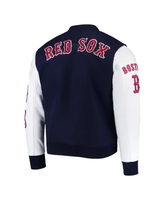 Buy Now Boston Red Sox Navy Blue And White Letterman Varsity Jacket For Unisex