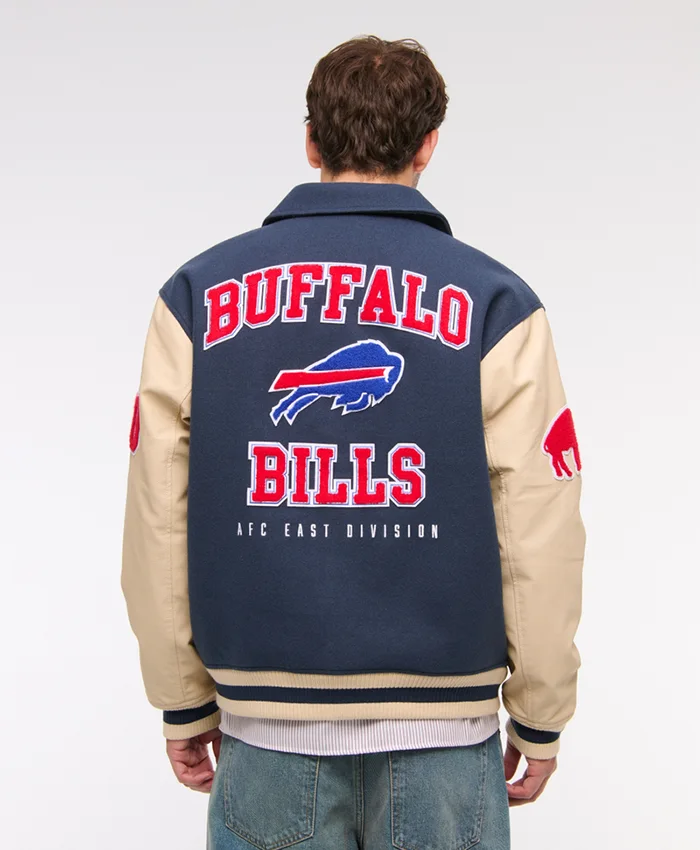 Buy Now Buffalo Bills Navy Blue And OFF White Varsity Jacket For Men And Women