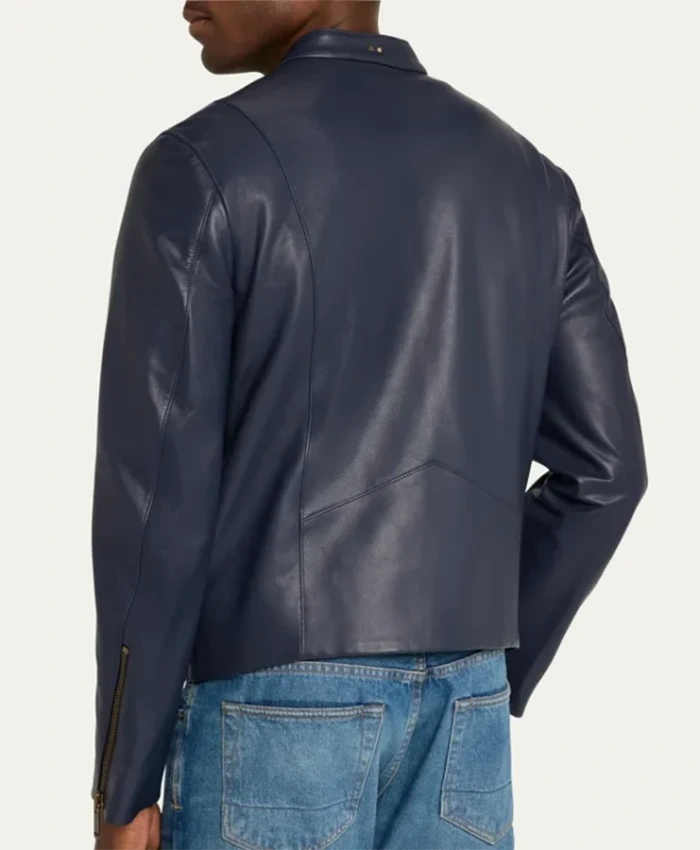 Buy Now Cafe Racer Crest Blue Leather Jacket For Men And Women