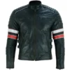 Buy Now Cafe Racer Motorcycle Striped Black Leather Jacket For Men And Women