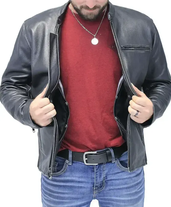 Buy Now Cafe Racer Motorcycle Vintage Black Leather Jacket For Unisex