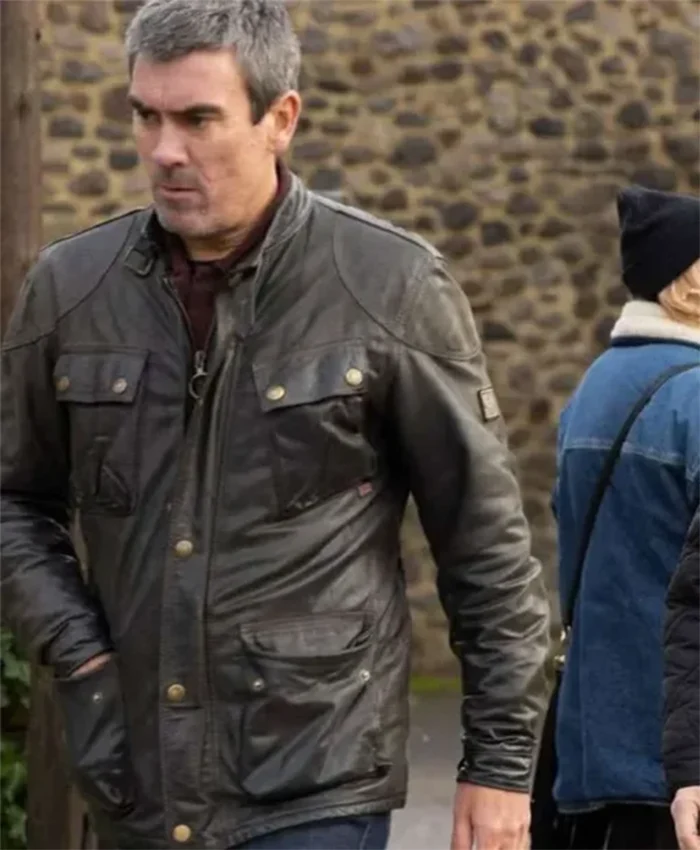 Buy Now Cain Dingle TV Series Emmerdale Farm 2025 Jeff Hordley Black Leather Jacket For Unisex