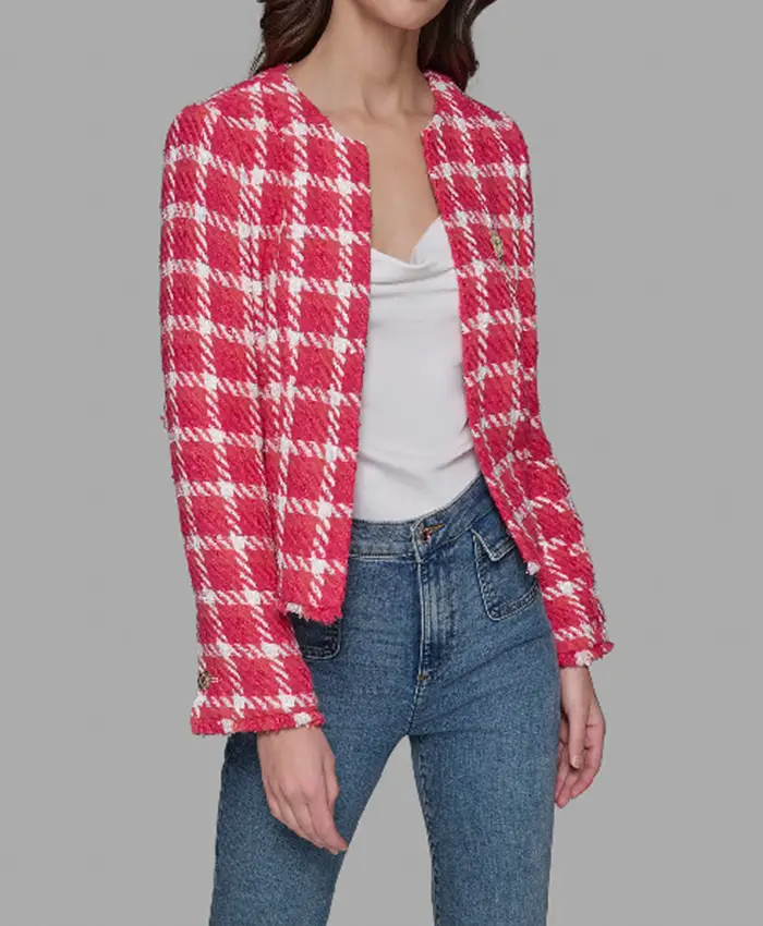 Elsbeth S02 Carrie Preston Houndstooth Pink Jacket - Image 2